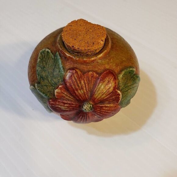 Vintage Handpainted Pottery cork lid Stash Jar Pot - Picture 2 of 7
